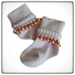 Orange Pearls Baby Bobsy Socks Handmade Crocheted